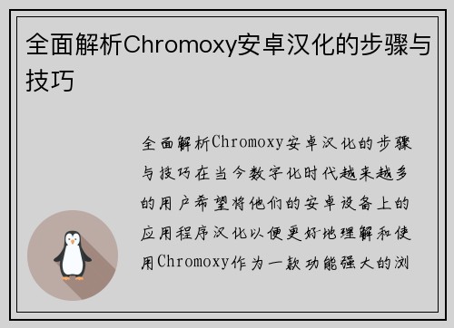 全面解析Chromoxy安卓汉化的步骤与技巧